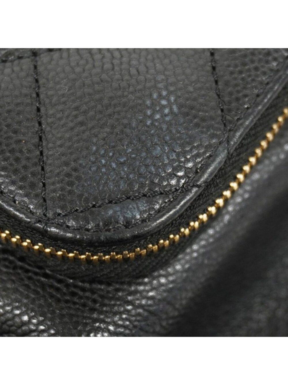 Chanel Shoulder Bag Quilted Caviar Leather Black Champagne Gold - Picture 8 of 10